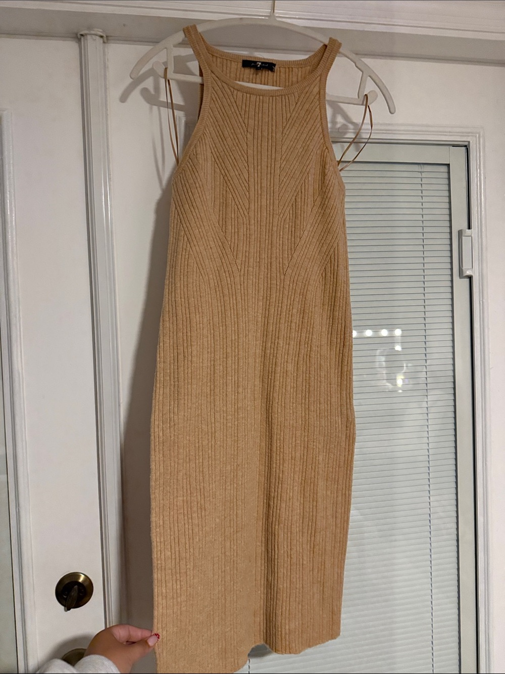 7 For All Mankind Tan Ribbed Midi Tank Dress
